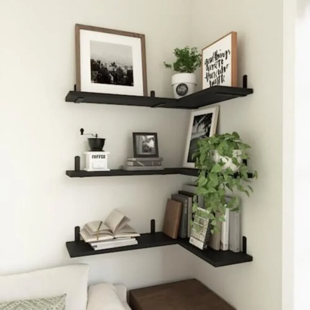 New Set of 6 Rustic Wood Floating Wall Shelves for Home Decoration